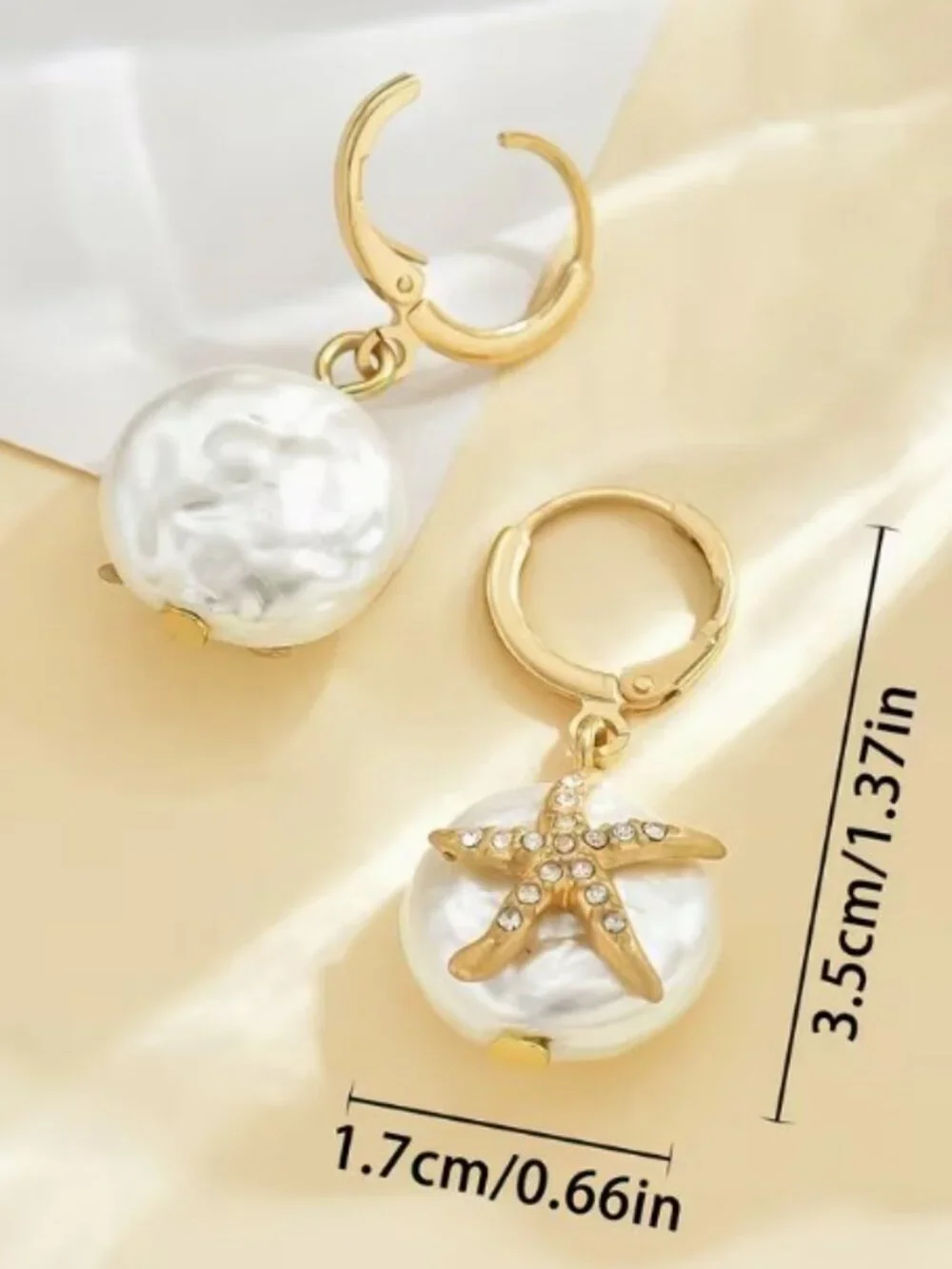 Bohemian Style Sea Wind Rhinestone Starfish Imitation Pearl Pendant Earrings